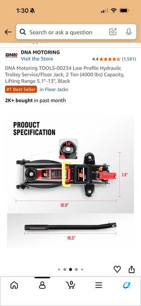 Max20011-1t Dna 2-ton Hydraulic Low-profile Trolley/floor Jack With Storage Case And Lug Wrench