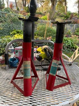 80511 Kmart Vtg Pair Of 3000 Lbs. 1.5 Ton Pin Type Adjustable Jack Stands U.s.a #80511 80511 Kmart Vtg Pair Of 3000 Lbs. 1.5 Ton Pin Type Adjustable Jack Stands U.s.a #80511