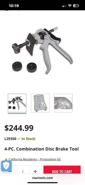 Mvp028792 Mac Tools 29350 L29350 4pc Combination Disk Brake Kit