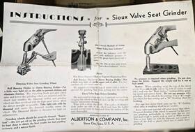 A1pagead Sioux Rare Valve Seat Grinder Instructions Sheet