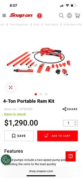 Hpr400 Snap-on 4 Ton Hydraulic Portable Ram Kit