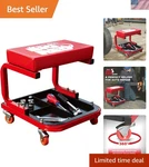 Torin TR6300 Red Rolling Creeper Seat: Cozy Mechanic Stool With Tray. Fixed Price $47.99.