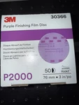 3M 30366 Hookit In. 2000 Grit Purple Finishing Film Sanding Disc (50/BOX). Fixed Price $19.00.