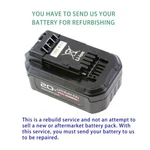 Rebuild Service For Alemite 343521 20V Li-ion Battery 596/597 Series. Fixed Price $110.00.